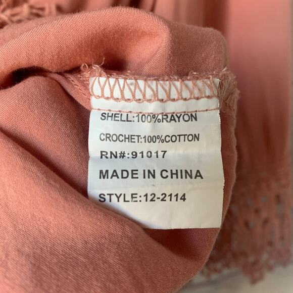 L'affaire Boho Pink Tunic Top with Crochet Lace Detail 3/4 Length Sleeves Size L - Picture 11 of 13